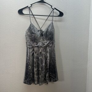 Rhapsody Y2K Silver Babydoll Whimsigoth Metallic Animal Print Tank Top SZ L